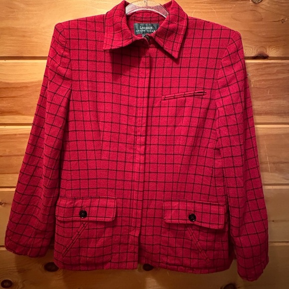 Lauren Ralph Lauren Jackets & Blazers - Lauren Ralph Lauren  Wool Plaid Blazer Women's Red/black Zip Pockets